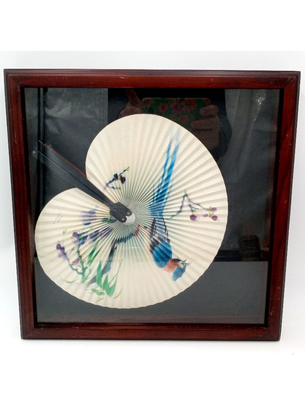 Exotic Bird Folding Fan Framed Vintage Shadowbox People Republic Of China Shadow